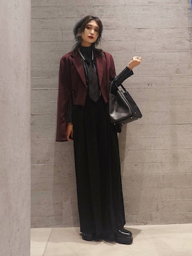 「アイテム（テーラードジャケット、レッド系）」を使った、sayaさん（レディース・157cm）の秋コーディネート