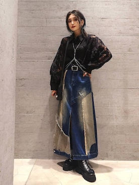 「アイテム（サスペンダー）」を使った、sayaさん（レディース・157cm）の夏コーディネート