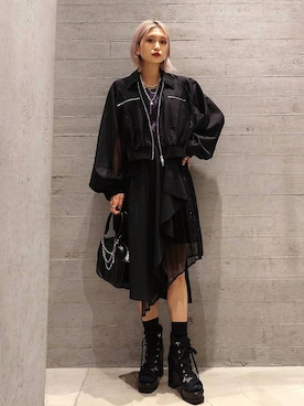 「HARE（ハレ）のスニーカーチャンキーブーサン(HARE)（ブーツ、ブラック系）」を使った、sayaさん（レディース・157cm）の春コーディネート