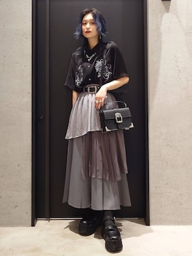 「HARE（ハレ）のアシメミックスプリーツスカート(HARE)（スカート）」を使った、sayaさん（レディース・157cm）の春コーディネート