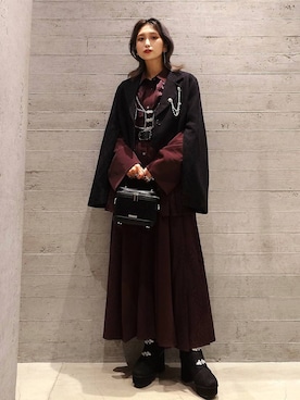 「HARE（ハレ）のガラベロアバニティBAG(HARE)（ショルダーバッグ、ブラック系）」を使った、sayaさん（レディース・157cm）の秋コーディネート