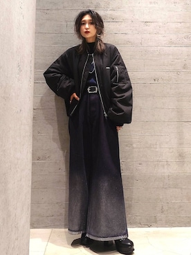 「HARE」｜「アイテム（MA-1）」を使った、sayaさん（レディース・157cm）の秋コーディネート