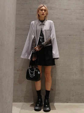 「HARE（ハレ）のデザインラペルクリップ(HARE)（ブローチ/コサージュ、シルバー系）」を使った、sayaさん（レディース・157cm）の春コーディネート