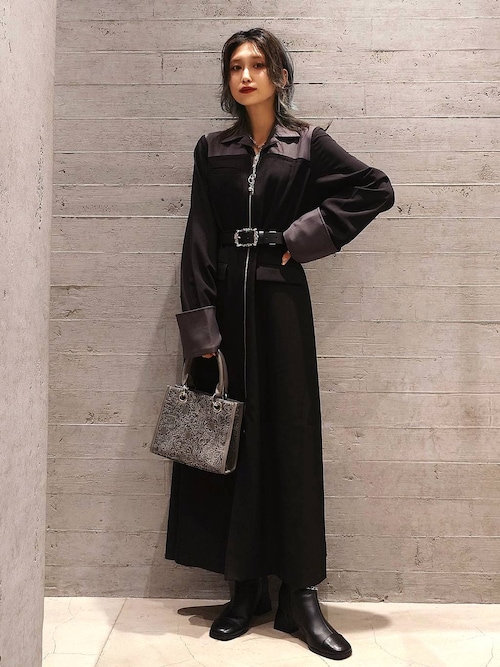 【美品】HARE　ジップデザインワンピース　ブラック　ZIP　モード　ベルト付き HARE（ハレ）の「ジップデザインミニワンピース(HARE)（ワンピース