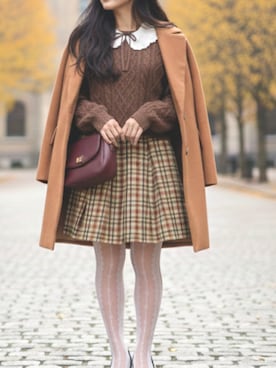 「アイテム（ノーカラーコート）」を使った、Lちゃんさん（レディース・152cm）の冬コーディネート