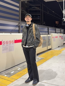 「アイテム（ライダースジャケット）」を使った、ショウタさん（メンズ・183cm）の冬コーディネート