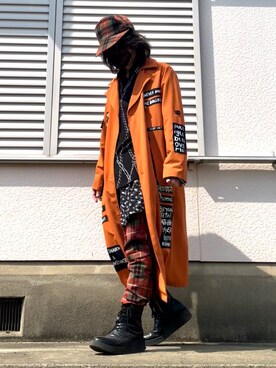 トレンチコート オレンジ系 を使ったメンズ人気ファッションコーディネート Wear