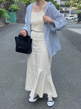 「アイテム（デニムスカート、ホワイト系）」を使った、𝖬 𝗂 𝗒 𝗎さん（レディース・156cm）の夏コーディネート