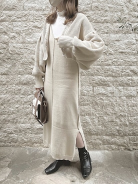 「Kastane（カスタネ）の【SETアイテム】クロップドカーディガン×ワンピースSET（ワンピース）」を使った、𝖬 𝗂 𝗒 𝗎さん（レディース・157cm）の冬コーディネート