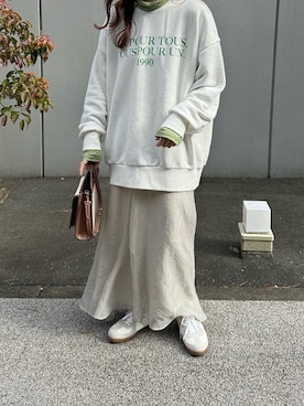「シアーワンピース」｜「アイテム（スウェット）」を使った、𝖬 𝗂 𝗒 𝗎さん（レディース・156cm）の春コーディネート