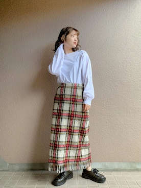 「タータンチェック」｜「アイテム（その他シューズ）」を使った、®️inaさん（レディース・160cm）の秋コーディネート