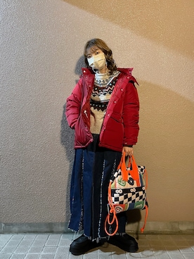 「アイテム（ダウンジャケット/コート、レッド系）」を使った、®️inaさん（レディース・160cm）の冬コーディネート