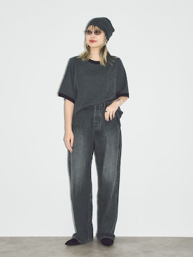 「Lee（リー）のLEE 別注 PAINTER PANTS：デニムパンツ（デニムパンツ、ブラック系）」を使った、SAIRAIJIさん（レディース・168cm）の夏コーディネート
