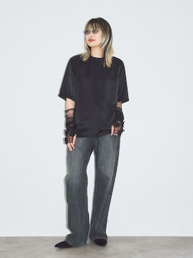 「Lee（リー）のLEE 別注 PAINTER PANTS：デニムパンツ（デニムパンツ、ブラック系）」を使った、SAIRAIJIさん（レディース・168cm）の夏コーディネート