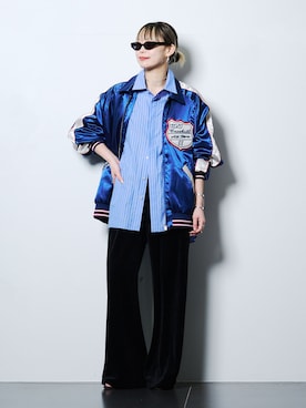 「CITYSHOP（シティーショップ）のVELVET EASY パンツ（その他パンツ、ブラック系）」を使った、SAIRAIJIさん（レディース・168cm）の春コーディネート