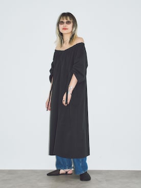 「CITYSHOP（シティーショップ）のGATHER SLEEVE DRESS：ワンピース（ワンピース、ブラック系）」を使った、SAIRAIJIさん（レディース・168cm）の夏コーディネート