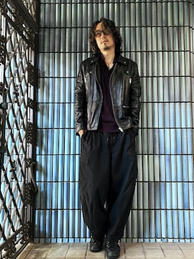 「アイテム（ライダースジャケット）」を使った、KEITA(ΦωΦ)さん（メンズ・182cm）の冬コーディネート