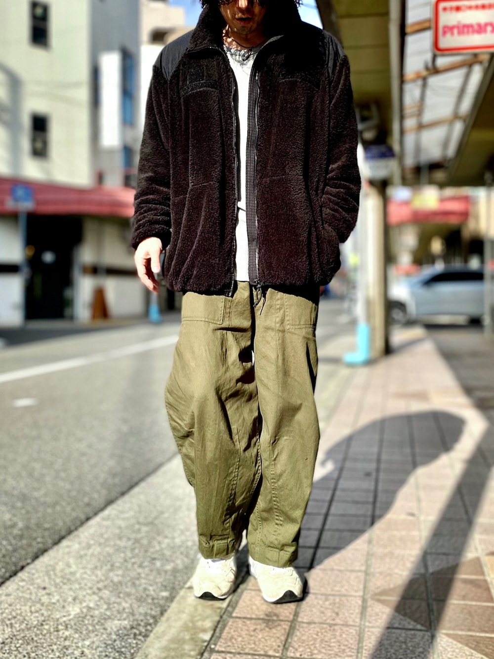 「HINSON、FREAK’Ｓ STORE、ECWCS、ecwcs level3、LEVEL3、ikka、ベイカーパンツ、ミリタリー、ミリタリージャケット、new balance 996、military、カーゴパンツ、フリース、MONO-MART、エクワックス」｜「HINSONのHINSON/ヒンソン LEVEL3 フリースジャケット/フリースジャケット/ECWCS（ブルゾン、ブラック系）」を使った、KEITA(ΦωΦ)さん（メンズ・182cm）の冬コーディネートの1枚目の写真