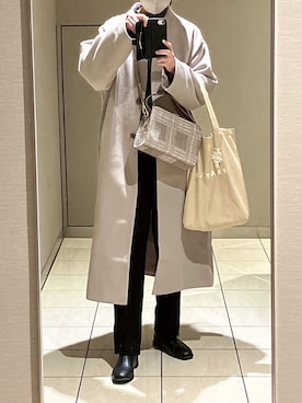 「Green　Parks（グリーンパークス）のアイテム（ノーカラーコート）」を使った、yuiさん（レディース・160cm）の冬コーディネート