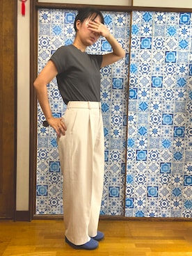 「30代ファッション」｜「アイテム（スラックス）」を使った、れんこさん（レディース・161cm）の秋コーディネート