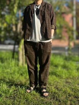 「Engineered Garments（エンジニアードガーメンツ）のアイテム（テーラードジャケット）」を使った、TAKUさん（メンズ・172cm）の夏コーディネート