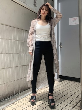 「ENVYM（アンビー）のステッチサンダル（サンダル）」を使った、HITOMIさん（レディース・151cm）の夏コーディネート