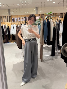 「SHENERY（シーナリー）のアシメネックTee（Tシャツ/カットソー、グレー系）」を使った、GOTO_156cmさん（レディース・156cm）の春コーディネート