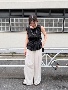 「SHENERY（シーナリー）のレースペプラムフリルタンク（シャツ/ブラウス、ブラック系）」を使った、GOTO_156cmさん（レディース・156cm）の夏コーディネート