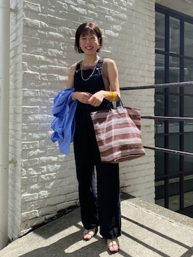 「リネンシャツ」｜「アイテム（オールインワン・サロペット）」を使った、GOTO_156cmさん（レディース・156cm）の夏コーディネート
