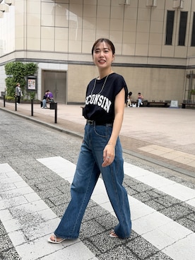 「ロゴニット」｜「アイテム（サンダル）」を使った、GOTO_156cmさん（レディース・156cm）の春コーディネート