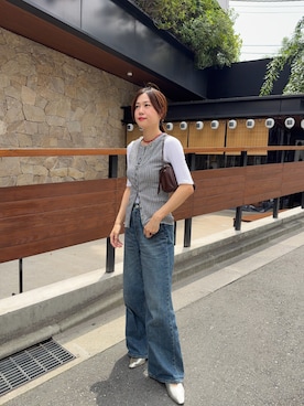「SHENERY（シーナリー）の【LUALY】シャーリングアメスリタンク（タンクトップ、ブラック系）」を使った、GOTO_156cmさん（レディース・156cm）の夏コーディネート