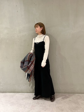 「チェックマフラー」｜「アイテム（ワンピース/ドレス）」を使った、GOTO_156cmさん（レディース・156cm）の秋コーディネート