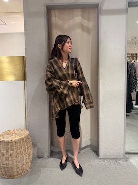 「SHENERY（シーナリー）のバックボタンチェックシャツ（シャツ/ブラウス、ブラウン系）」を使った、GOTO_156cmさん（レディース・156cm）の秋コーディネート