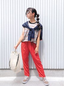 ＜6(ROKU)＞MULTI BORDER T-SHIRT/Tシャツ 6(ROKU) ＜6(ROKU)＞COTTON MULTI BORDER T-SHIRT 2022SS/T