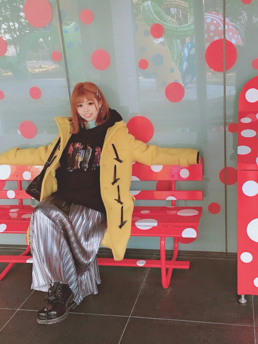 「イット、ホラー映画」｜「ECLINのﾀﾞｯﾌﾙｺｰﾄ（ダッフルコート、イエロー系）」を使った、むーさん（レディース・154cm）の冬コーディネートの1枚目の写真