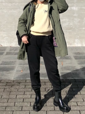 「スウエットパンツ」｜「アイテム（ブーツ）」を使った、mogさん（レディース・152cm）の秋コーディネート