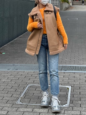 「Levi's」｜「アイテム（ダウンベスト）」を使った、mogさん（レディース・152cm）の冬コーディネート