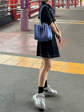 「アイテム（かごバッグ、パープル系）」を使った、mogさん（レディース・152cm）の夏コーディネート