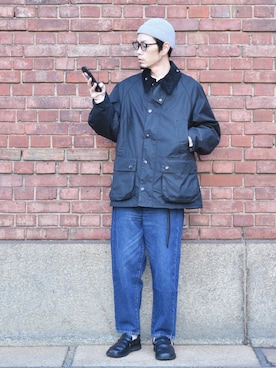 「LEUCHTFEUER（ロイフトフォイヤー）のLEUCHTFEUER: WALFANGER（ニットキャップ/ビーニー、ベージュ系）」を使った、くるまやさん（メンズ・165cm）の秋コーディネート