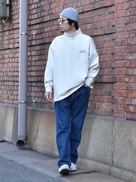 「ニコアンド」｜「アイテム（ニットキャップ/ビーニー）」を使った、くるまやさん（メンズ・165cm）の春コーディネート