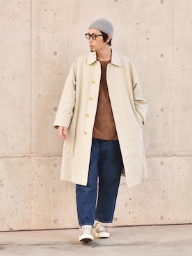 「Levi's」｜「アイテム（ステンカラーコート）」を使った、くるまやさん（メンズ・165cm）の冬コーディネート