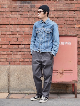 「アイテム（チノパンツ）」を使った、くるまやさん（メンズ・165cm）の秋コーディネート