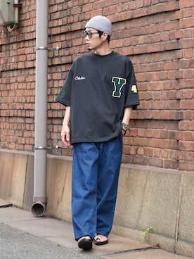 「ニコアンド」｜「アイテム（ニットキャップ/ビーニー）」を使った、くるまやさん（メンズ・165cm）の夏コーディネート