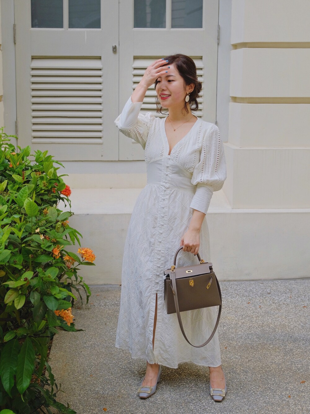 「夏コーデ、休日コーデ、daily look、date style♡、ootd、outfit、outfitoftheday、HERMES、weekend、holiday、今日のコーデ」｜「HERMESのアイテム（バッグ、グレー系）」を使った、自然卷tutuさん（レディース・160cm）の夏コーディネートの1枚目の写真