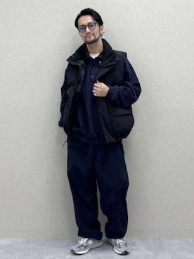 「アイテム（ダウンベスト、ブラック系）」を使った、boy.さん（メンズ・170cm）の冬コーディネート