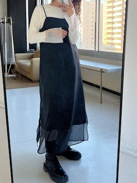 「シアーワンピース」｜「アイテム（ブーツ）」を使った、tamaruさん（レディース・155cm）の春コーディネート