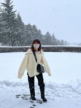 「Auntie Rosa Holiday（アンティローザホリデー）のハーフジップボリュームスリーブニットプルオーバー（ニット/セーター）」を使った、tamaruさん（レディース・155cm）の冬コーディネート