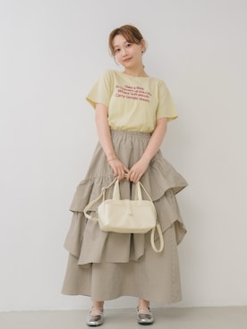 「RETRO GIRL（レトロガール）のティアードSK（スカート、ブラウン系）」を使った、くるみ🕊️さん（レディース・156cm）の春コーディネート