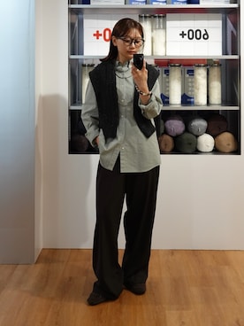 「UNIQLO（ユニクロ）のアイテム（シャツ/ブラウス、グリーン系）」を使った、くるみ🕊️さん（レディース・156cm）の夏コーディネート