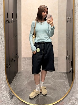「COVERNAT（カバーナット）のWOMAN BERMUDA DENIM SHORTS（デニムパンツ、ブルー系）」を使った、くるみ🕊️さん（レディース・156cm）の夏コーディネート